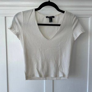 Cropped white V-neck T-shirt